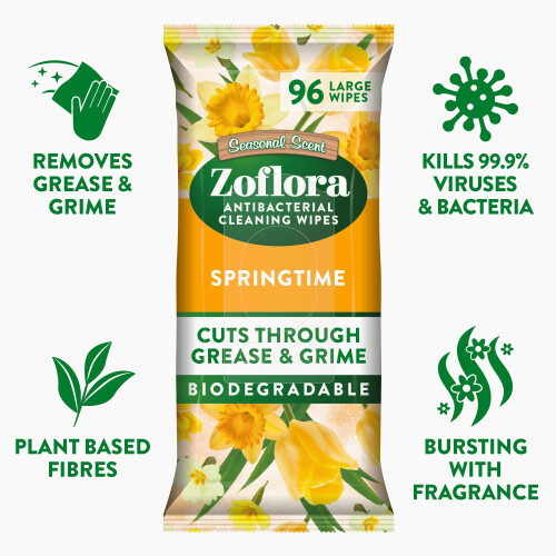Zoflora Zoflora Springtime Biodegradable Wipes, Antibacterial Multi 1