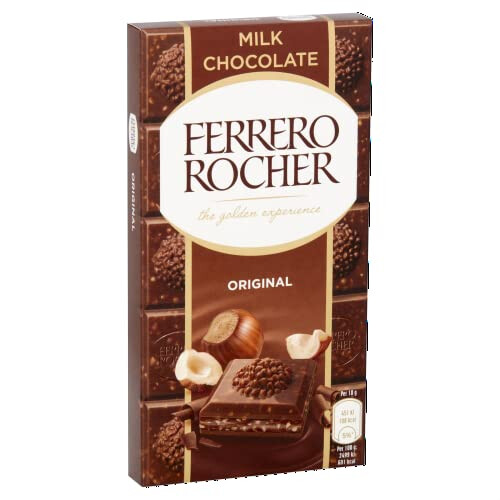 Ferrero Rocher Original Milk Chocolate Bar & Hazelnut, 90g (Pack 4) 1