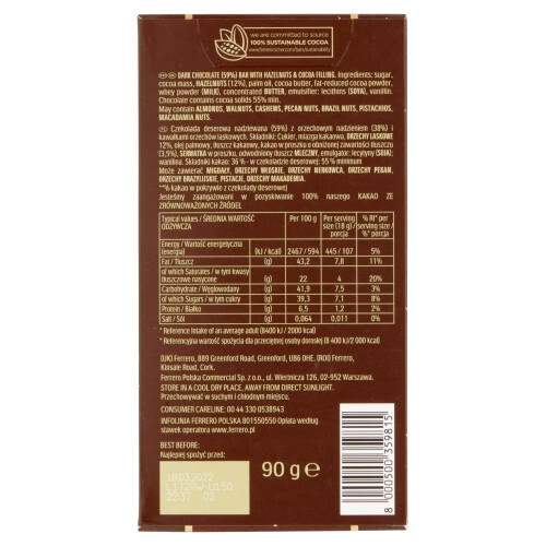 Ferrero Rocher Dark Chocolate & Hazelnut Bar, Chocolate Bars, 55 2
