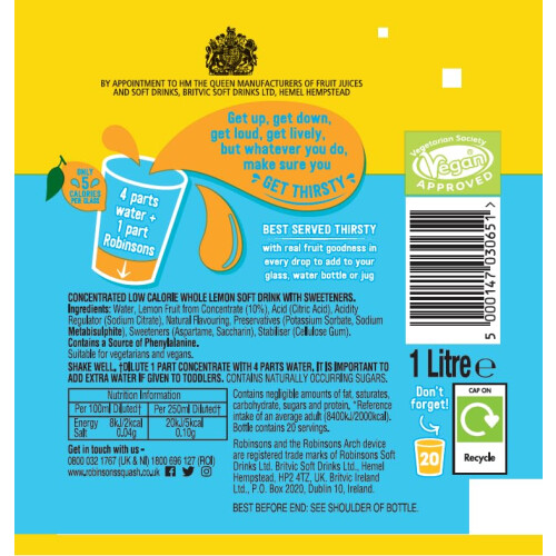 Robinsons Lemon Squash, 1l (Pack 6) 1