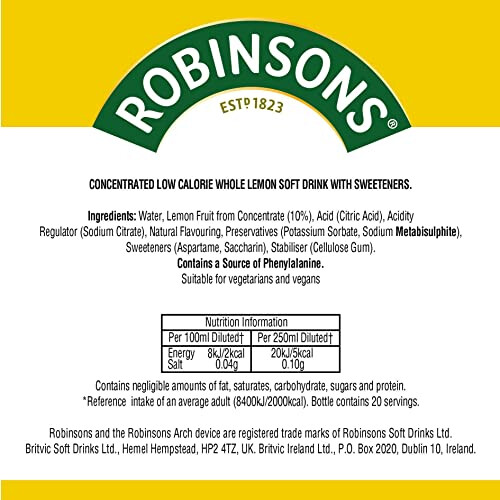 Robinsons Lemon Squash, 1l (Pack 6) 2