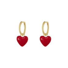Love Hearts Enamel Huggie Hoop Earrings Gold Plated Colorful Red