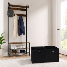 Set di 2 pezzi con appendiabiti da ingresso (ferro da stiro, panca porta scarpe e contenitore in tessuto).