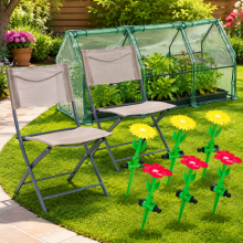 Set da gioco per giardino in famiglia (3 pezzi) - Irrigatori a forma di fiore, serra a 2 porte e coppia di sedie pieghevoli