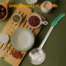 Pizza Spread Sauce Ladle Rubber Handle Flat Bottom Kitchen Cooking Spoon Stainless Steel Measuring Stir Soup Spoon -4 Oz