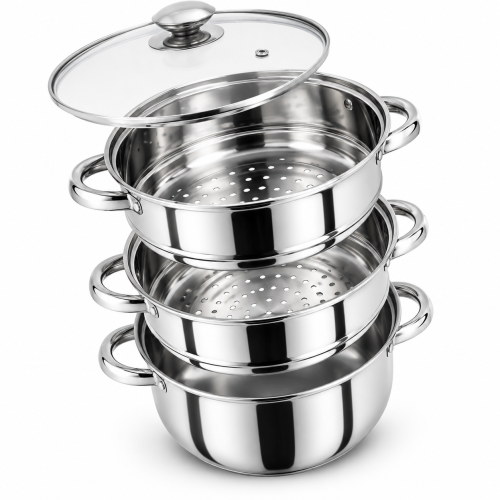 4PC Stainless Steel 3 Tier Steamer Pot Set 25cm 1
