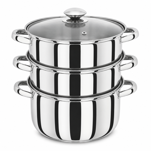 4PC Stainless Steel 3 Tier Steamer Pot Set 25cm 2