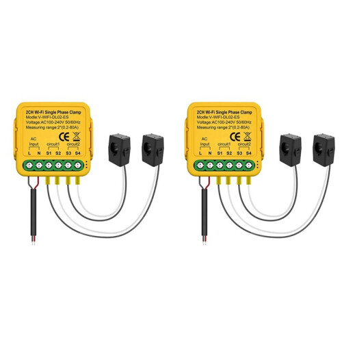 2X Tuya Wifi  Power Meter with Current Transformer Sensor Clamp 80A  Meter,2CH