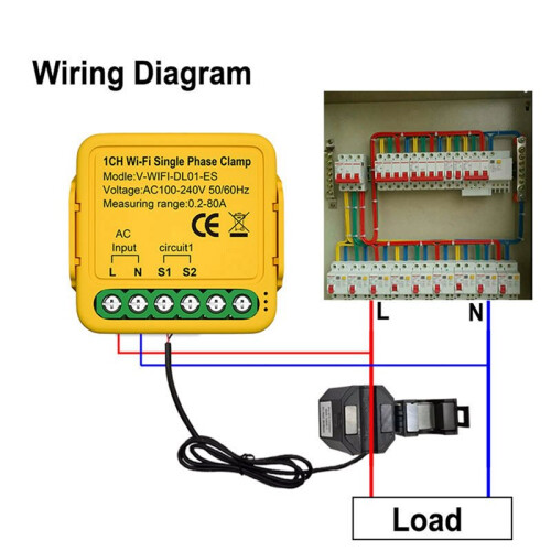 2X Tuya Wifi  Power Meter with Current Transformer Sensor Clamp 80A  Meter,2CH 2