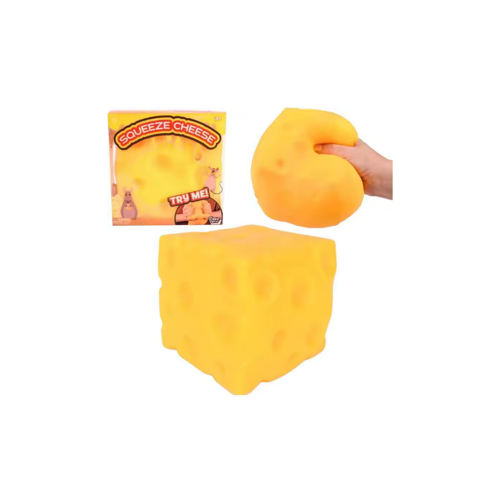Giggle Zone Squeeze Cheese - Large Squishy Cheese Block | Gag Gifts Funny Adult Giant Stress Ball | Fidget Sensory Toy for Kids - Su