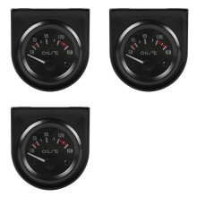 3 Set 2 Inch 52mm 12V White LED Pointer Car Oil Temp Temperature Gauge with Sensor Black