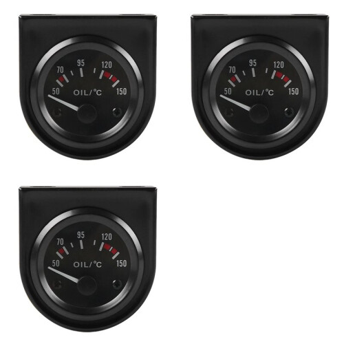 3Conjunto Ponteiro LED Branco de 2 Polegadas 52 mm 12 V, Medidor de Temperatura de Óleo de Carro com Sensor Preto