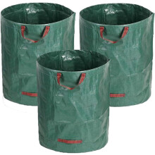 Juego de 3 bolsas para residuos de jardín resistentes y espaciosas 272L verdes 67x76 cm — sacos hojas, recogida césped