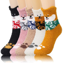 Calcetines de casa con animales, pack de 5 pares, cálidos, de felpa, suaves y cómodos — calcetines invierno mujer