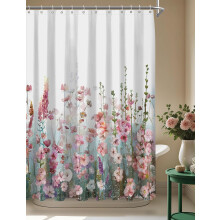 Cortina de Ducha Impermeable Floral de Poliéster Rosa 180x180 cm — accesorios baño modernos, mampara ducha tela