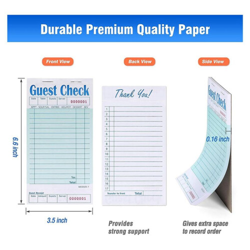 Lot de 100 Carnets de Chèques D'Invités, Bloc-Notes de Serveur, Tampons de Câblage D'Accessoires Serveuse, Bloc-Notes de Commande de Fournitures de