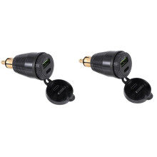 2set Motorcycle DIN Plug Waterproof Charger to QC3.0 USB Charger & Type C 30W Power Delivery Adapter Socket