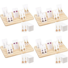 204 Pcs Wood Earring Display Stand, 4 Sets Jewelry Display Holder with Cards Storage Slotted Stands for Jewelry Selling