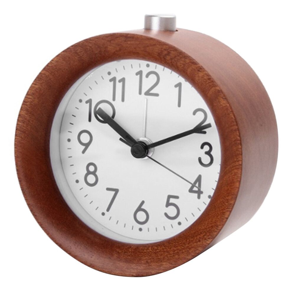 Semoic Wooden Clock Snooze Bedside Alarm Clock Circular Needle Backlight Desktop Clock Silent Wood With Desk Lamp Dark Wood