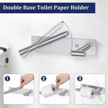 Toiletrolhouder, Te Bevestigen met Lijm of Schroeven, Wandmontage, Roestvrijstalen Dubbele Draaibare Houder voor de Badkamer