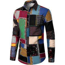 Camisa de Hombre Manga Larga Algodón Estampado Africano Étnico Negro XXL — camisa slim fit, ropa estilo africano
