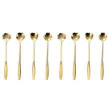 8X Colher de Café em Aço Inoxidável com Flor de Cerejeira, Colher Dourada para Presente, Cozinha, Sobremesa, Chá, Acessórios de Mesa, Conjunto de