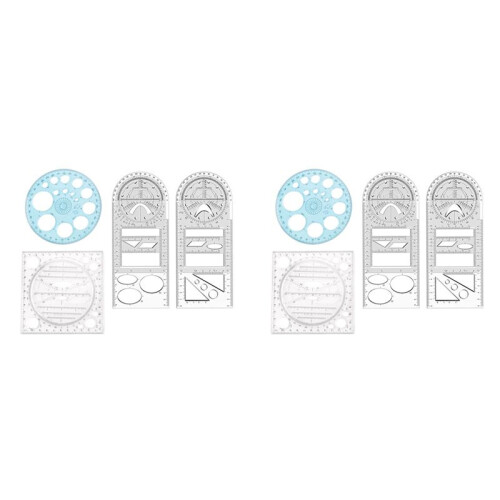 8Pcs Multifunctional Geometric Ruler Measuring Drawing Ruler Plastic Mathematics Tools for Student School Office Supply