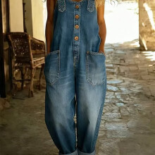 (Royal Blue, 12/14) Women's Retro Denim Dungarees Jumpsuit with Pockets, Wide-Leg Pants, Straight-Leg Trousers, Fashion Versatile Outfits