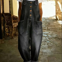 (Black, 10) Women's Retro Denim Dungarees Jumpsuit with Pockets, Wide-Leg Pants, Straight-Leg Trousers, Fashion Versatile Outfits
