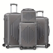 (Grey) Of 4 Suitcases Featuring Corner Guards, Available in Sizes 12, 20, 24, And 28 Inches. These Durable Hard-Shell Cases