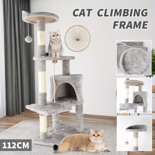 (Light Grey) Tall Cat Tree Large Climbing Tower Kitten Scratching Post Condo Activity Centre