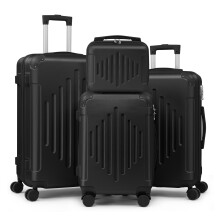 (Black) Of 4 Suitcases Featuring Corner Guards, Available in Sizes 12, 20, 24, And 28 Inches. These Durable Hard-Shell Cases