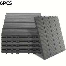 (Dark Gray, 6pcs) 6/12/18/24/30pcs Heavy Duty Outdoor Flooring Tiles - Interlocking Plastic Deck Tiles 29.01cm With Dark Grey Stones,