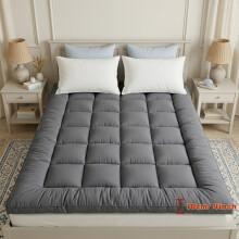 (Small Double) Grey Mattress Topper 4-Inch / 10cm Hotel Quality Deep Fitted Mattress Pad with Corner Elasticated Straps Quilted
