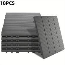 (Dark Gray, 18 Pcs) 6/12/18/24/30pcs Heavy Duty Outdoor Flooring Tiles - Interlocking Plastic Deck Tiles 29.01cm With Dark Grey Stones,