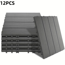 (Dark Gray, 12pcs) 6/12/18/24/30pcs Heavy Duty Outdoor Flooring Tiles - Interlocking Plastic Deck Tiles 29.01cm With Dark Grey Stones,