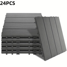 (Dark Gray, 24pcs) 6/12/18/24/30pcs Heavy Duty Outdoor Flooring Tiles - Interlocking Plastic Deck Tiles 29.01cm With Dark Grey Stones,