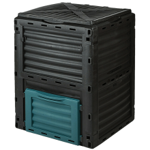 (300L Composter) 300L Garden Compost Bin, Large Plastic Composter Box with Flipped Lid, Bottom Exit Door & 12 Air Vents, Outdoor Waste