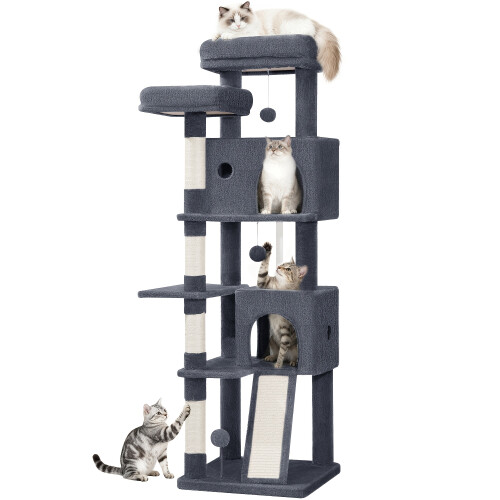 (Dark Gray) Large Cat Tree, 152cm Scratching Post, Sturdy Cat Tree for Large Cats with Sisal Scratching Posts, Scratching Board