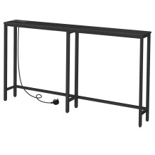 (Black) Console Table with Power Outlet, 160cm Narrow Sofa Table, Industrial Entryway Table with USB Ports, Behind Couch Table