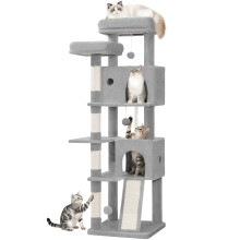 (Light Grey) Large Cat Tree, 152cm Scratching Post, Sturdy Cat Tree for Large Cats with Sisal Scratching Posts, Scratching Board