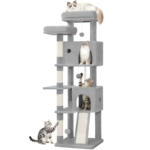 (Light Grey) Large Cat Tree, 152cm Scratching Post, Sturdy Cat Tree for Large Cats with Sisal Scratching Posts, Scratching Board