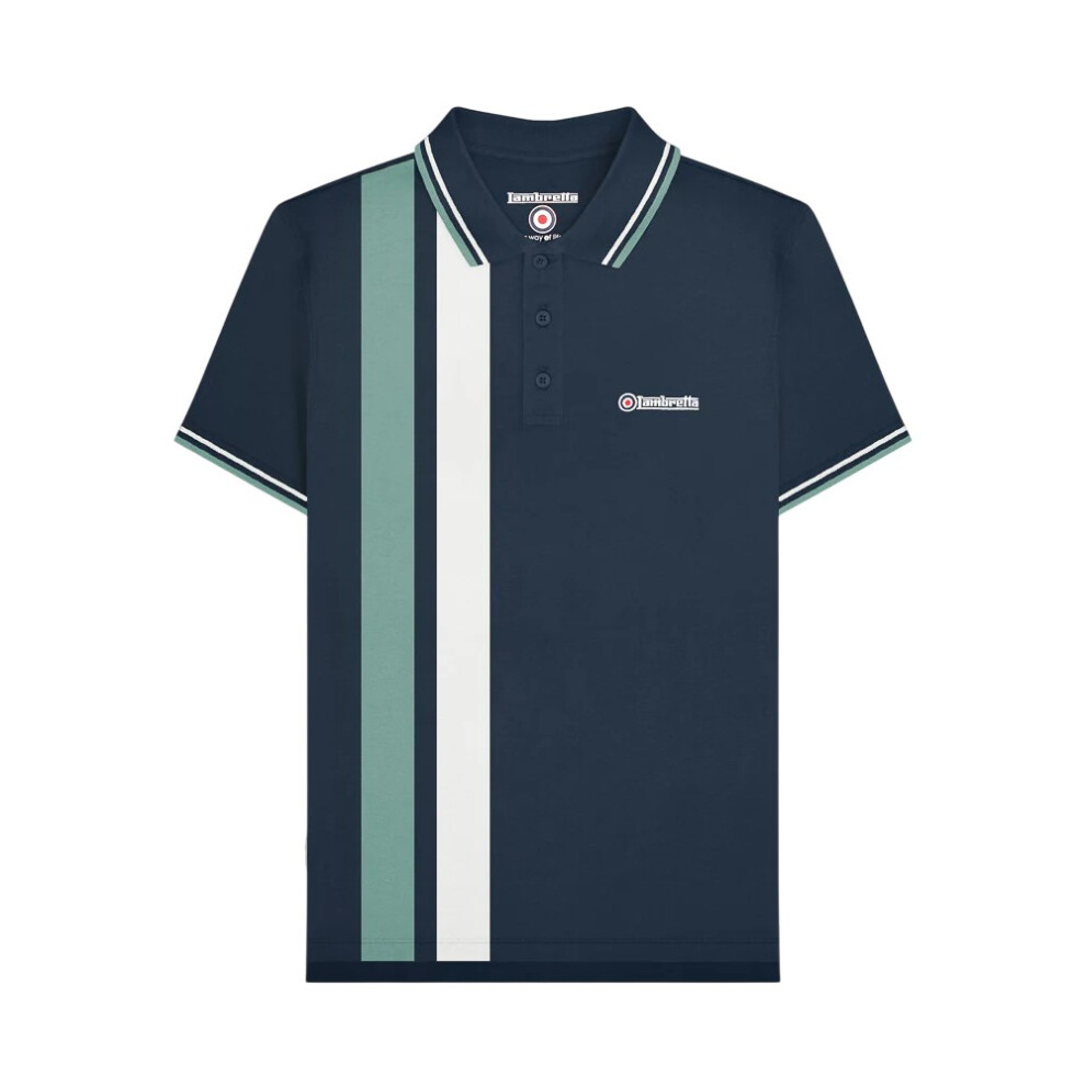 Lambretta (3Xl, Navy/Smoke Blue) Mens Vertical Stripe Polo Shirt