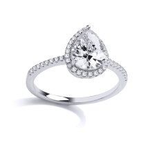 (N) Jewelco London Ladies Sterling Silver Pear Cubic Zirconia Shoulder-set Tear Drop Engagement Ring - GVR825