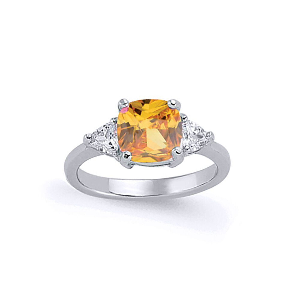 Jewelco London (O) Ladies Sterling Silver Golden Yellow Cushion & Triangle Cubic Zirconia Graduated Solitaire Dress Ring - Gvr319cy