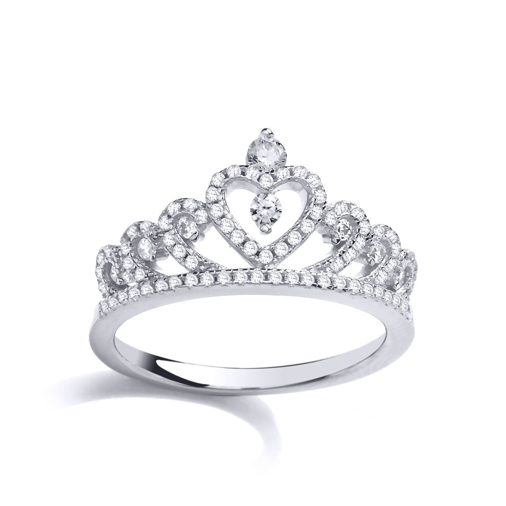 Jewelco London (J) Ladies Sterling Silver Cubic Zirconia Queen Crown Dress Ring - Gvr793