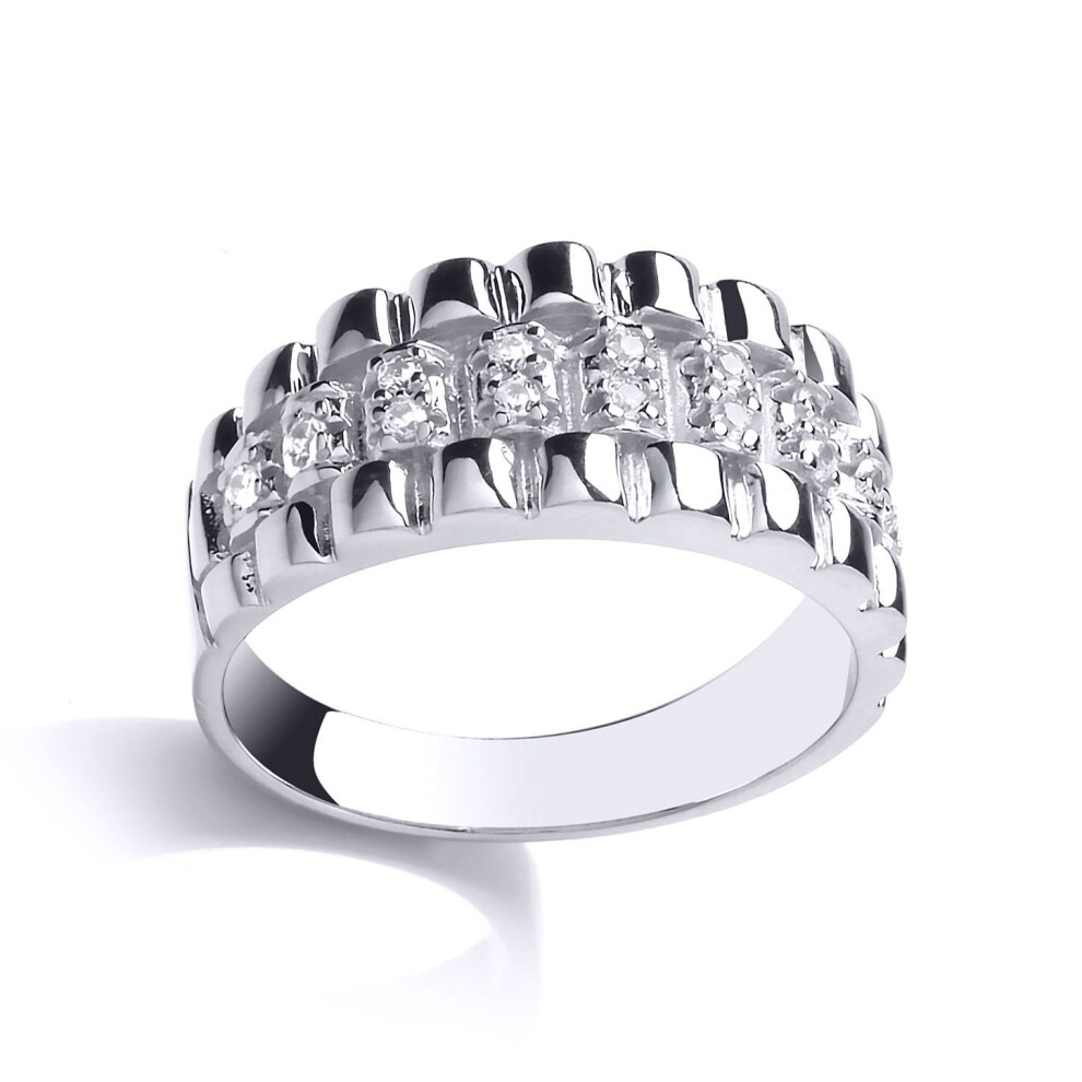 Jewelco London (V) Mens Sterling Silver Cubic Zirconia Watch Strap Eternity Signet Ring - Gvr784