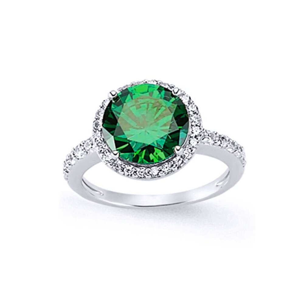 Jewelco London (R) Ladies Sterling Silver Emerald-Green Cubic Zirconia Halo Engagement Ring - Gvr612