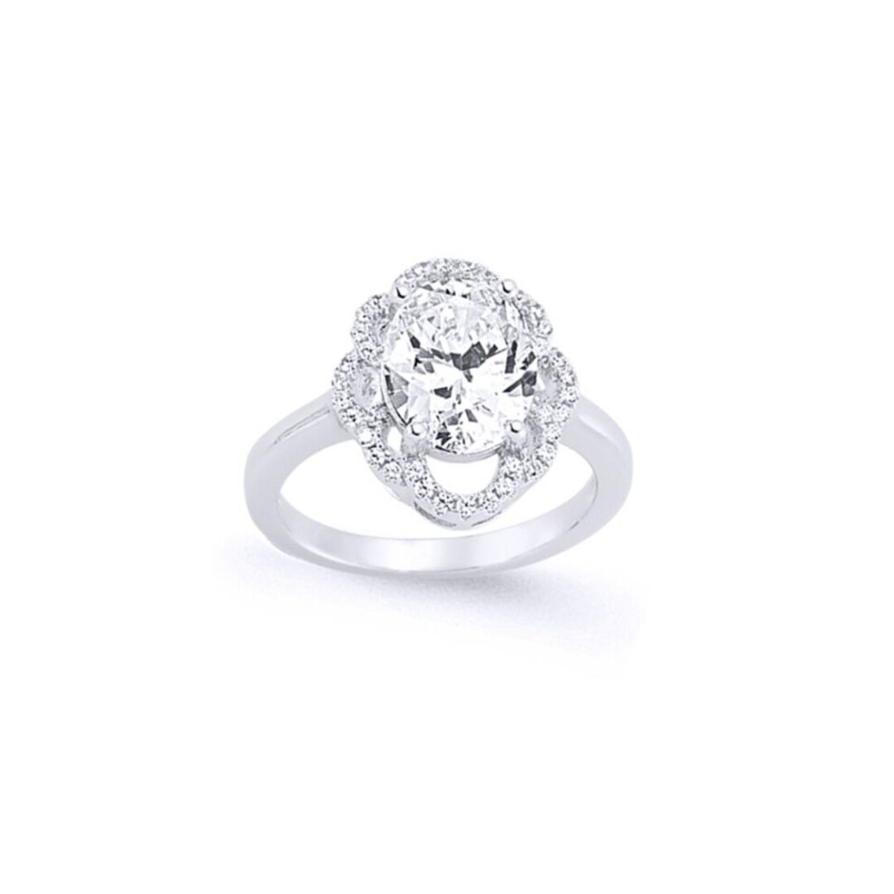 Jewelco London (M) Ladies Sterling Silver Oval Cubic Zirconia Solitaire Engagement Ring - Gvr636