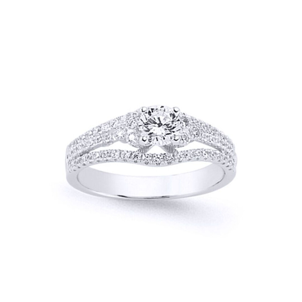 Jewelco London (Q) Ladies Sterling Silver Cubic Zirconia Split Shoulder-Set Solitaire Engagement Ring - Gvr573